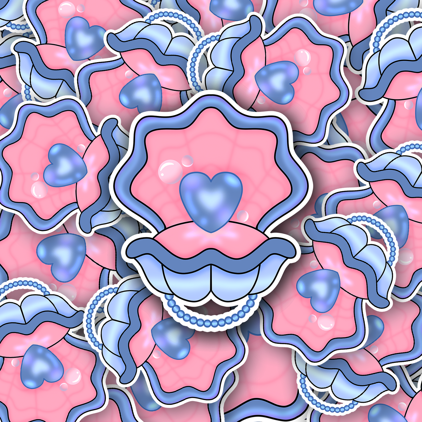 Blue Heart Pearl Seashells - Die-Cut Stickers